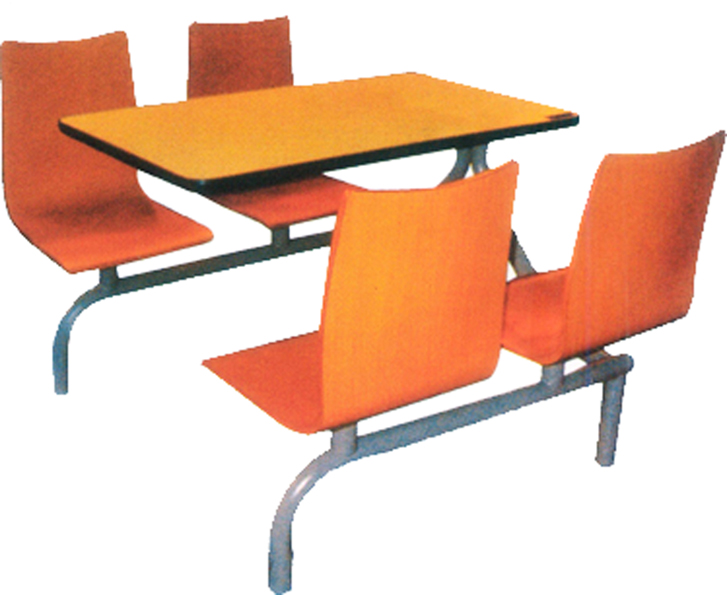 郑州久诺连体餐桌椅　圆凳食堂餐桌椅　8人位饭堂桌椅