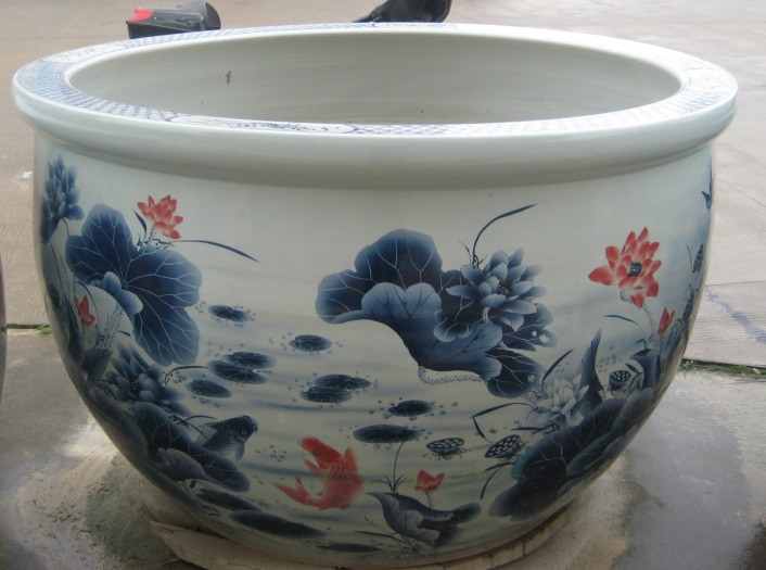 供应景德镇1.5米青花山水陶瓷鱼缸