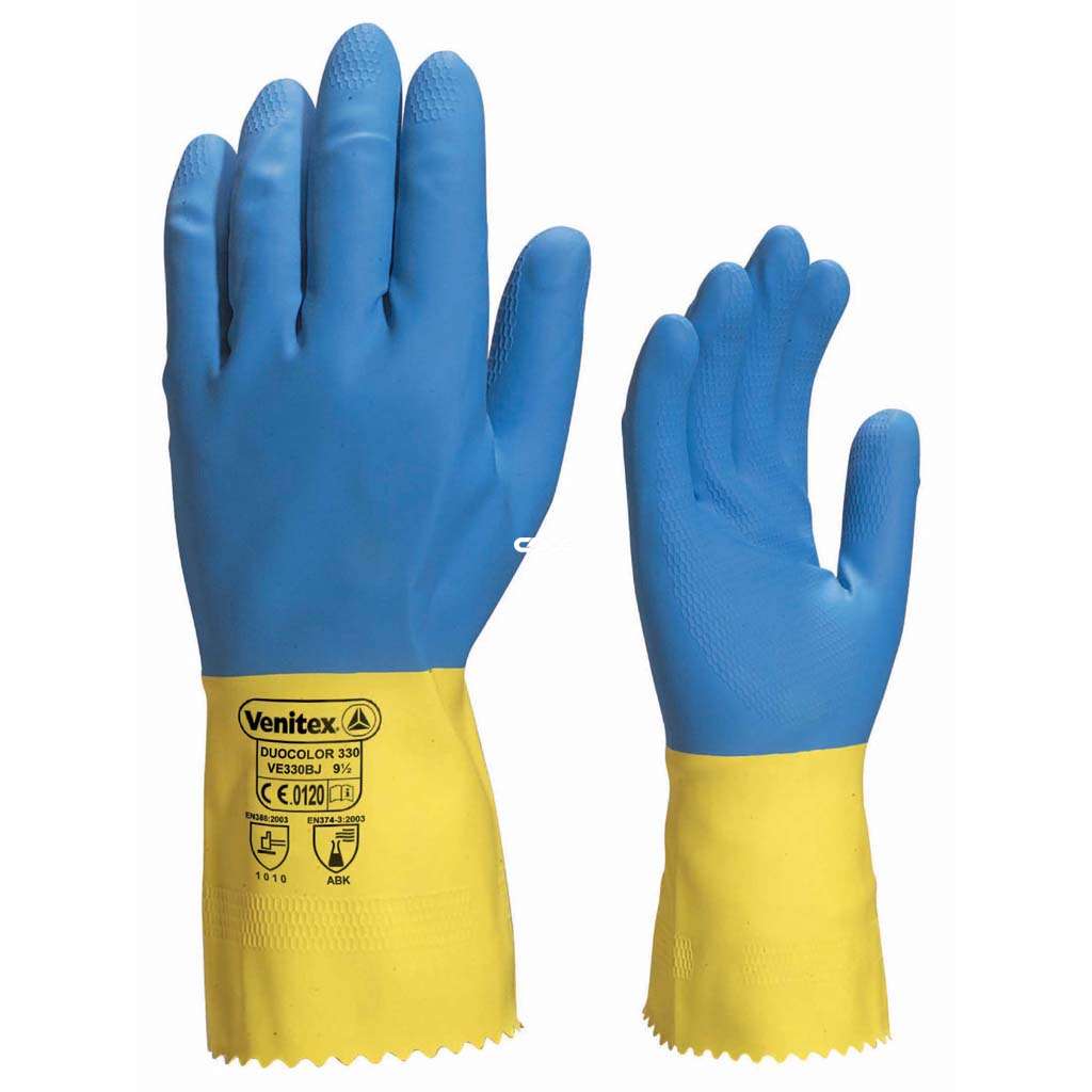 代尔塔 Delta 201330 VE330BJ**双色乳胶浸胶手套防化手套防酸碱手套作业手套手套