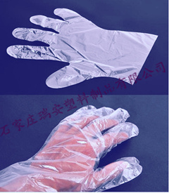 食品厂加工防护）蓝色/透明色一次性麻点塑料手套批发