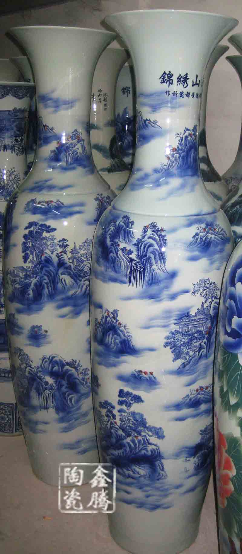 供应青花山水陶瓷大花瓶，手绘陶瓷大花瓶