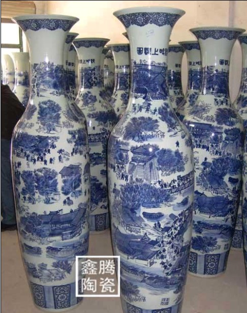 供应青花山水陶瓷大花瓶，装饰品陶瓷大花瓶