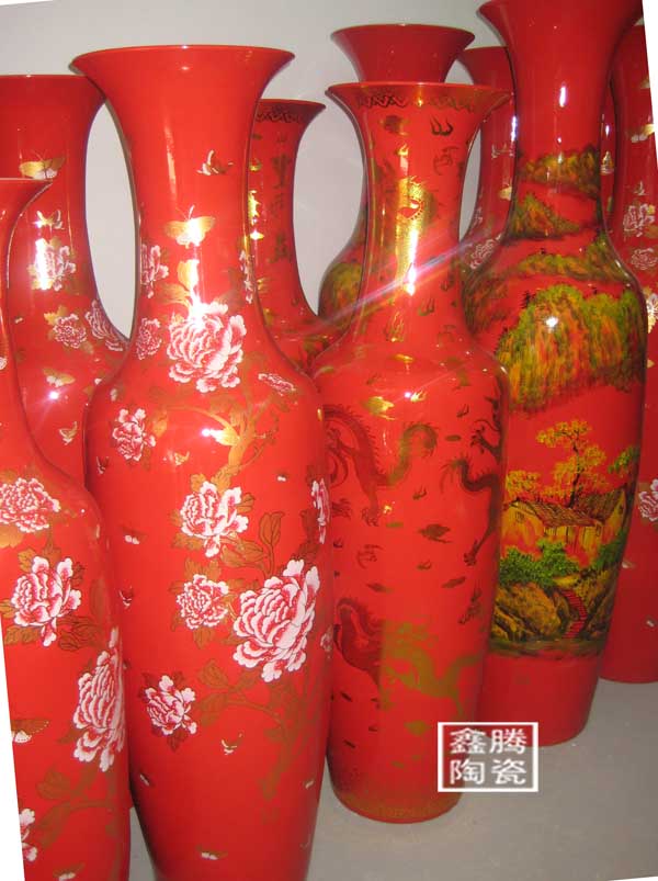 供应中国红大花瓶，高品质红瓷大花瓶