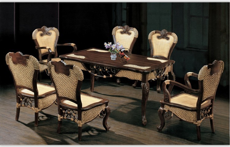 上海藤实木家具厂价直销时尚家用餐桌餐椅组合9026