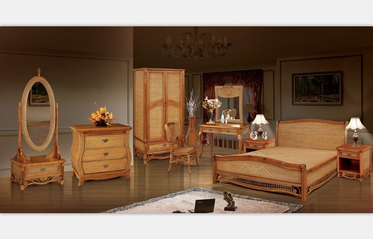 沈阳藤实木家具厂价直销现代实木床加固卧室组合7件套3062