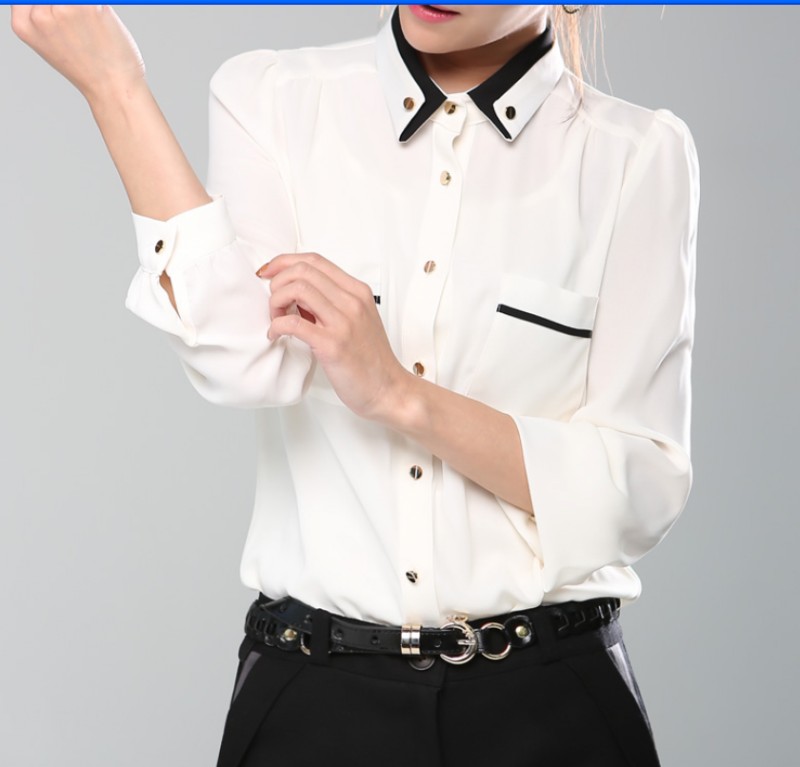 供应新款韩版雪纺衬衫 大码女士长袖职业装ol衬衣定做