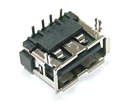 供应单层USB母座AF 90度短体10.0二脚鱼叉有卷边缺口