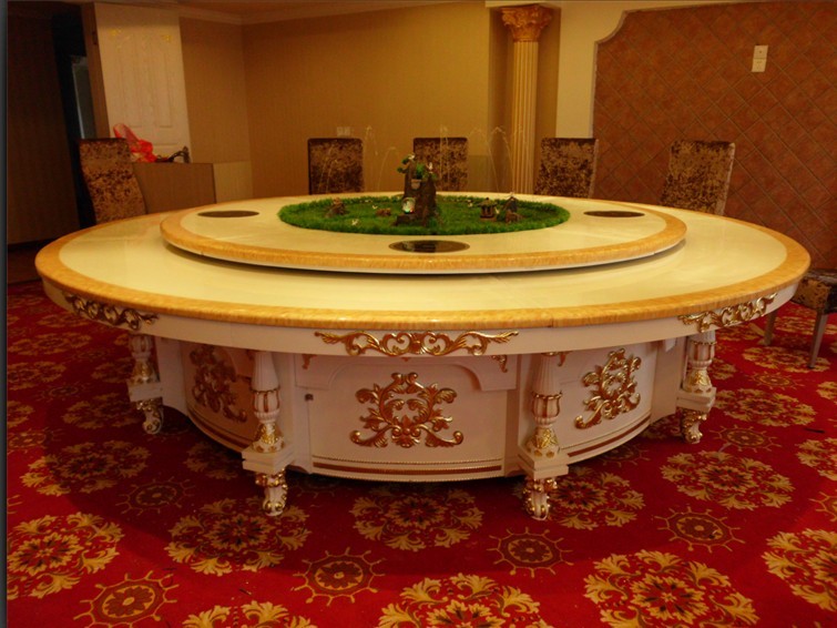 广西南宁电动餐桌优质推荐复古雕花旋转实木圆桌