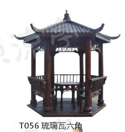 T056 铁木琉璃瓦六角亭 上海凉亭 上海木屋 上海木结构 定制凉亭 木屋