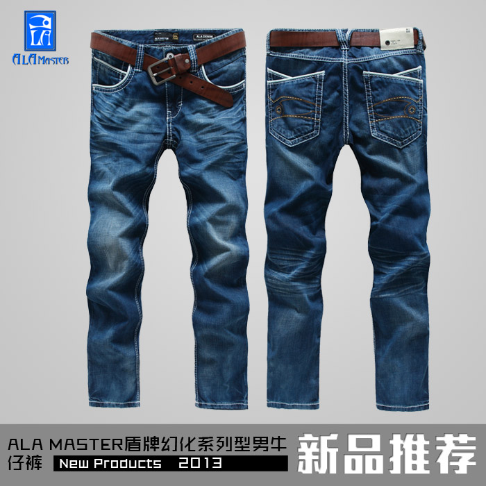 供应ALA MASTER盾牌幻化系列型男牛仔裤 *特设计后袋绣花锥形小脚裤