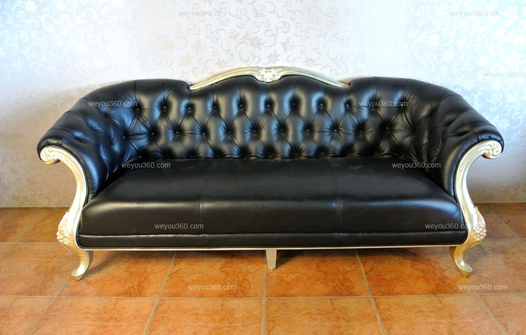 沙发租赁：新古典黑色皮艺拉扣沙发