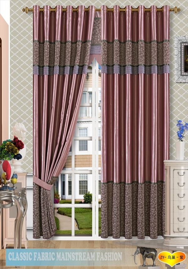 鸟巢窗帘效果图浪漫紫色窗帘拼接窗帘布料高贵大气窗帘
