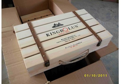 加工定做高档红酒木盒包装，六只装松木酒盒