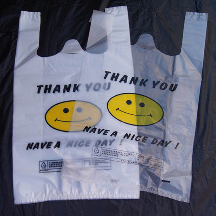 新料背心购物袋 笑脸超市食品包装 手拎结实塑料袋 承重好价格优惠 可定制 现货白袋子 馒头包装塑料袋 6.5一斤