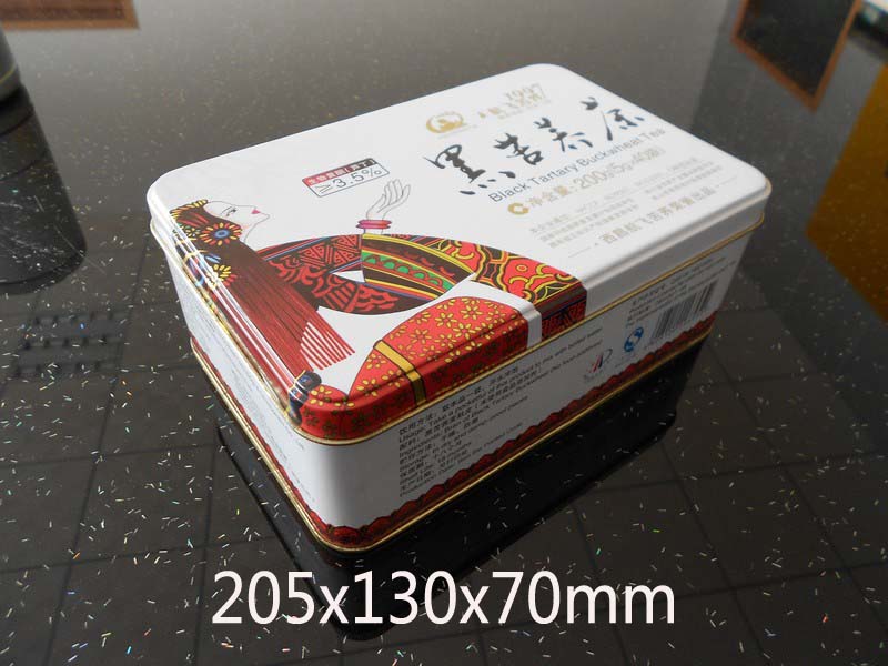 厂家生产**黑苦荞茶200g铁盒 特产糖长方形茶叶铁盒