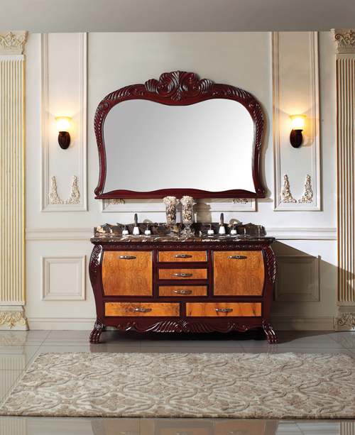 法国风格高档实木浴室柜欧式卫浴柜洗脸盆柜 卫生间洗手盆柜组合Q219