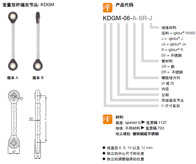变量双杆端关节头KDGM-10-A-SR-J*易格斯塑料轴承精益福泰