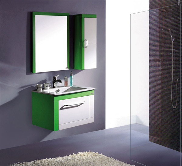 新类型优惠价实木浴室柜果绿色带吊柜卫浴柜挂壁式洗手台Q6606