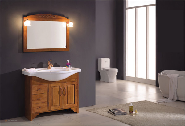 新款整体卫浴柜 高档实木浴室柜组合 现代茶色实木浴室柜落地式卫浴柜Q6640