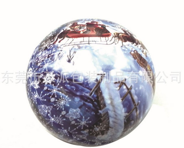 球形的圣诞礼品铁盒、圣诞图案的球形包装铁盒 型号：RD068068068
