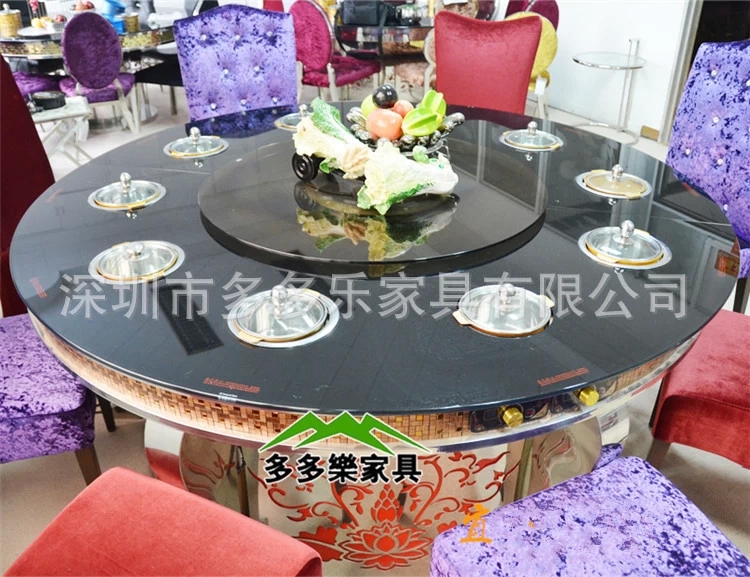 2015新款带转盘玻璃餐桌订做厂家 玻璃火锅桌