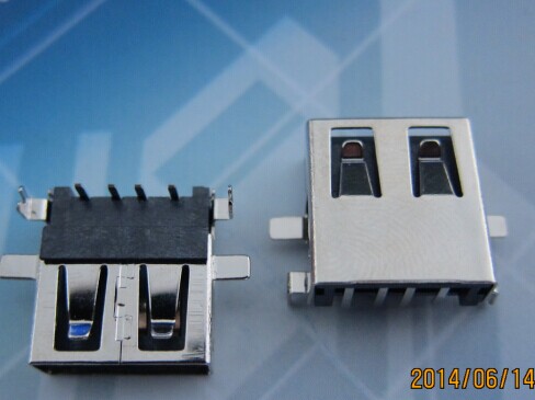 USB母座 AF卧式沉插6.6弯叉脚 端子外露2.3直口