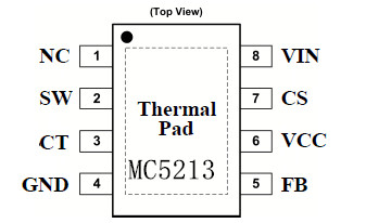 SOP8封装不加扩流足1A电流MC5213方案