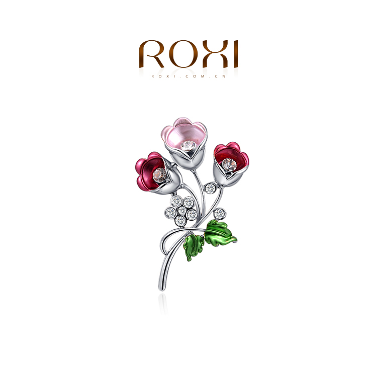 厂家直销ROXI白金镶钻的郁金香胸针欧美流行饰品批发