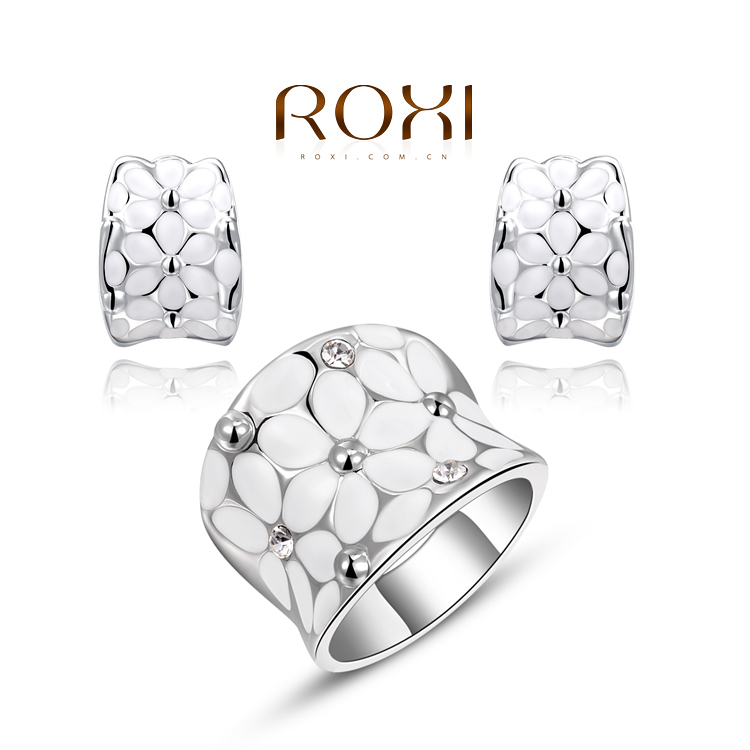 厂家直销ROXI时尚套装韩版时尚首饰批发白金白花两件套批发
