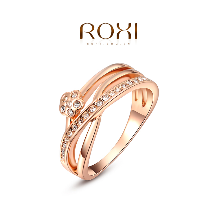 roxi欧美简约时尚饰品女式合金戒指玫瑰金三边镶钻戒指厂家直销