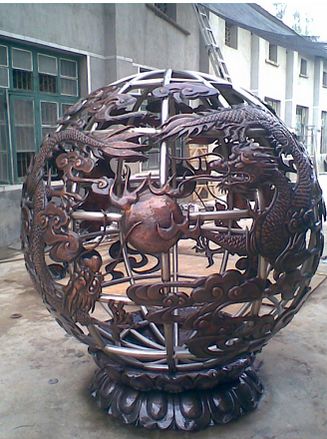 供应圆球铸铜雕塑-双龙戏珠-汕头锻铜雕塑造价