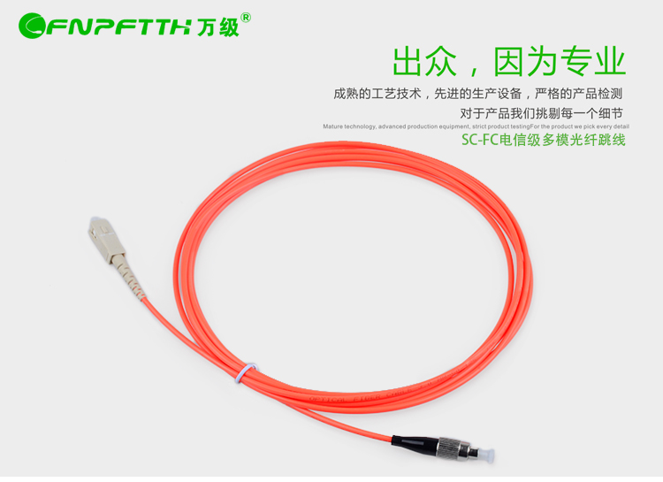 OFNPFTTH FC-SC单芯多模光纤跳线3米 室内跳线缆 方转圆光纤跳线