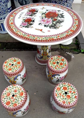 花园摆设桌凳 粉彩陶瓷桌凳 居家摆设陶瓷桌凳