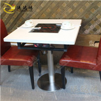 深圳厂家专业提供两人位大理石火锅桌椅来图定做