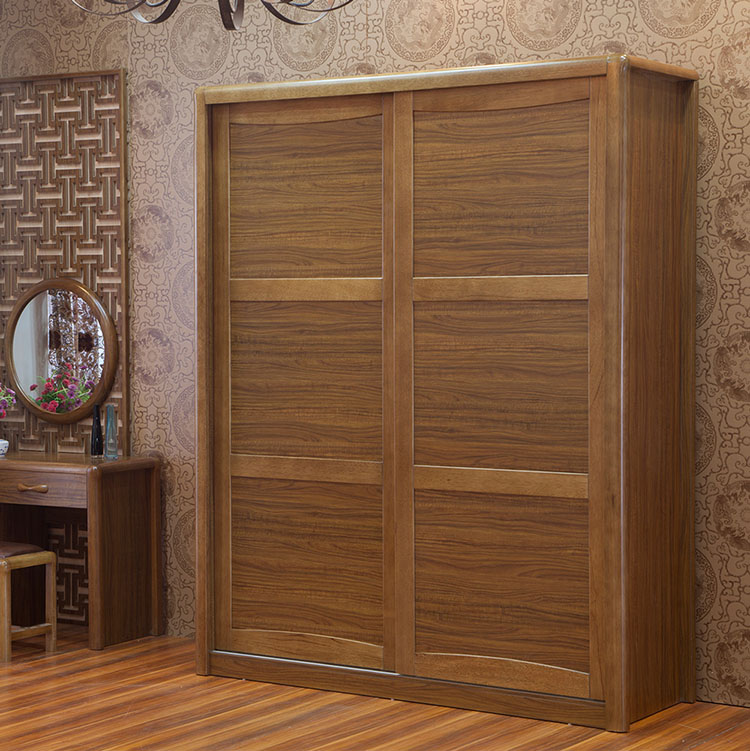 现代中式两趟门衣柜 虎斑木实木两趟门衣柜 实木趟门衣柜