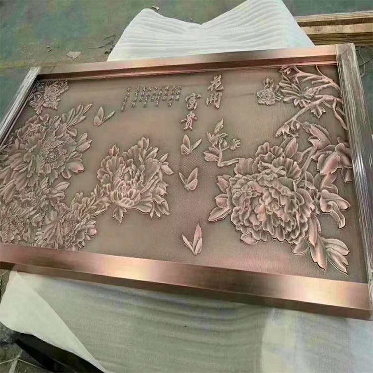 国标铝板雕刻隔断 玫瑰金铝镂空隔断批发销售