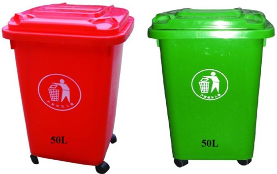 武汉专业环保型生活垃圾收集污物桶 50L带万向轮全新料垃圾桶
