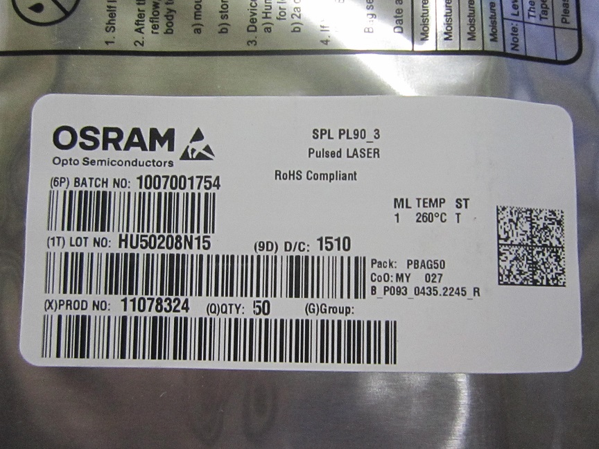 SPLPL90-3 激光二极管全新原装正品 OSRAM欧司朗脉冲激光管75W
