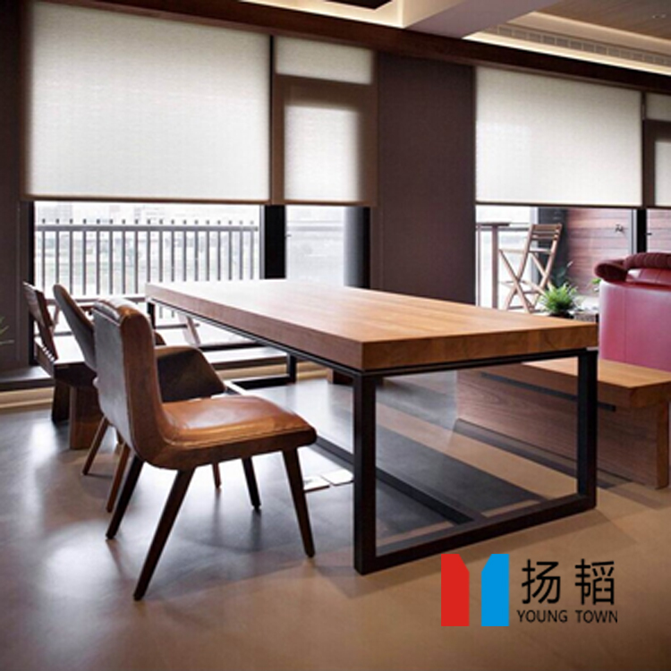 铁艺复古实木桌椅组合,中小户型长方形饭桌创意办公桌中式餐厅桌