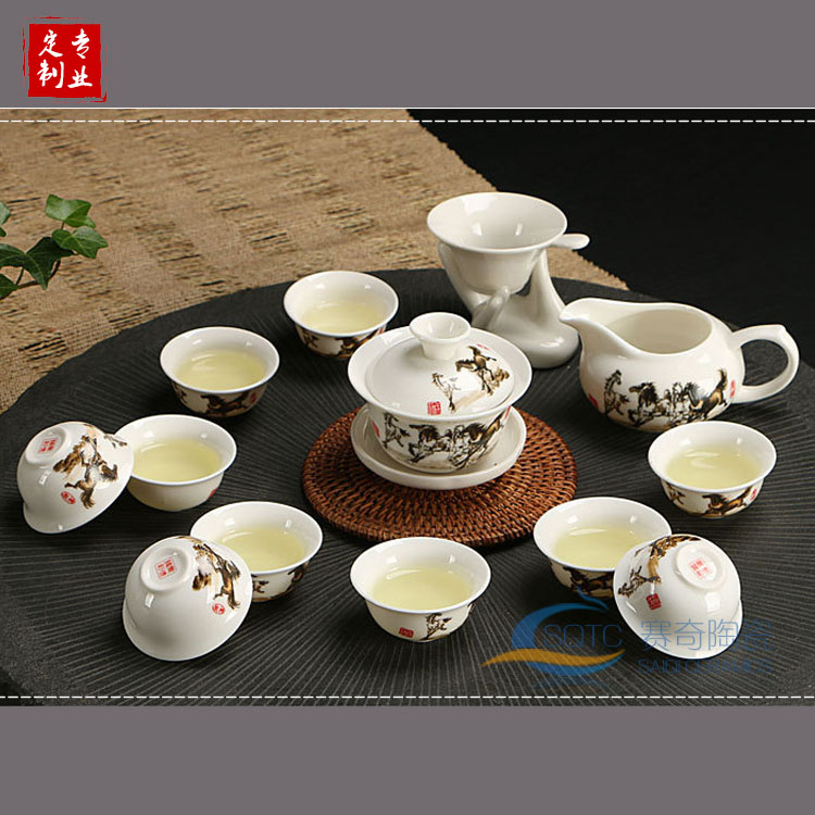 厂家直销景德镇 陶瓷功夫茶具青花瓷14头茶具套装可印LOGO