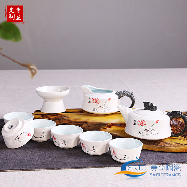 景德镇赛厂家直销10头雪花釉 可定做LOGO 茶具 茶具套装