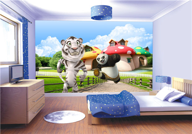 功夫熊猫 会说话的汤姆猫可爱卡通壁画背景墙 儿童房幼儿园**大型壁画
