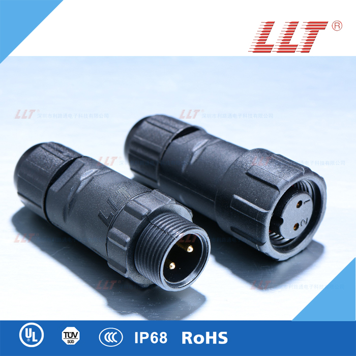 LLT-M14- 2芯面板式防水航空插头，电缆固定防水连接器，公母对插件