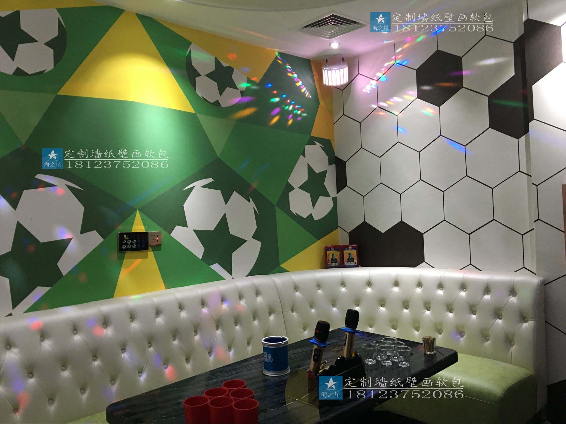 KTV装修墙纸效果 酒吧包房大型3D壁画 背景墙足球主题墙纸壁画