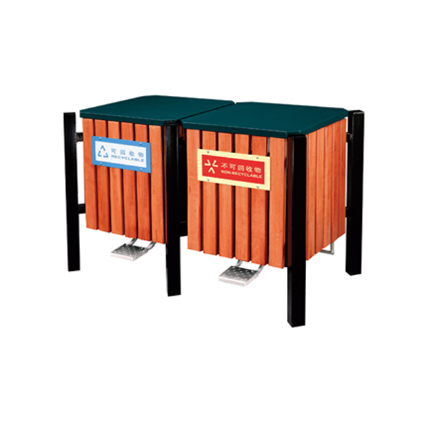 遵义学校楼盘分类垃圾箱批发麦穗P-B103脚踏式钢木分类垃圾桶