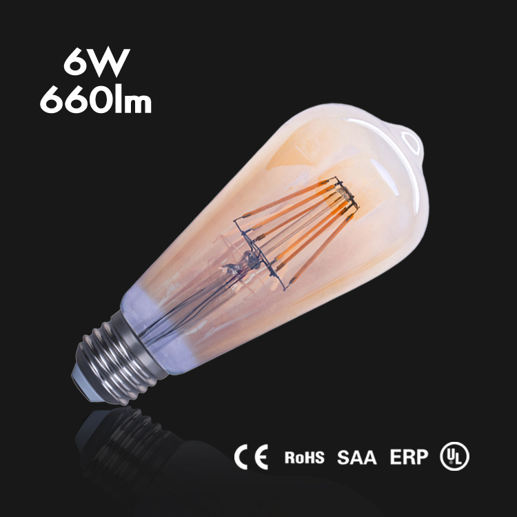 LED球泡复古灯丝灯 节能钨丝灯泡 ST64 镀金泡壳6W=60W
