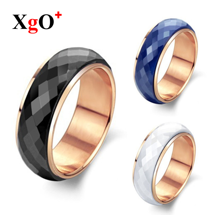 厂家直销陶瓷戒指 外贸出口礼品玫瑰金黑白蓝色指环 时尚套装戒指