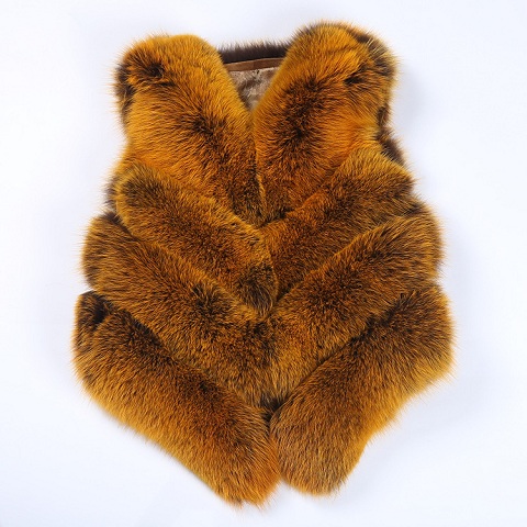 高端动物皮草外套，短款圆领狐狸毛马甲背心，修身显瘦款女装皮草货源发售