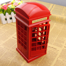 批发 电话亭音乐盒 木制工艺品摆件 复古伦敦红色电话亭八音盒