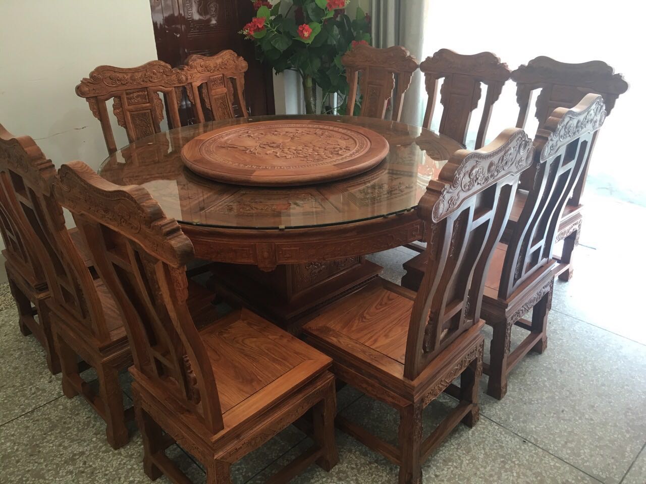 实木餐桌椅，成套红木餐桌组合，厂家定制刺猬紫檀中式仿古家具
